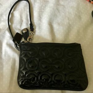 Black leather coach wristlet